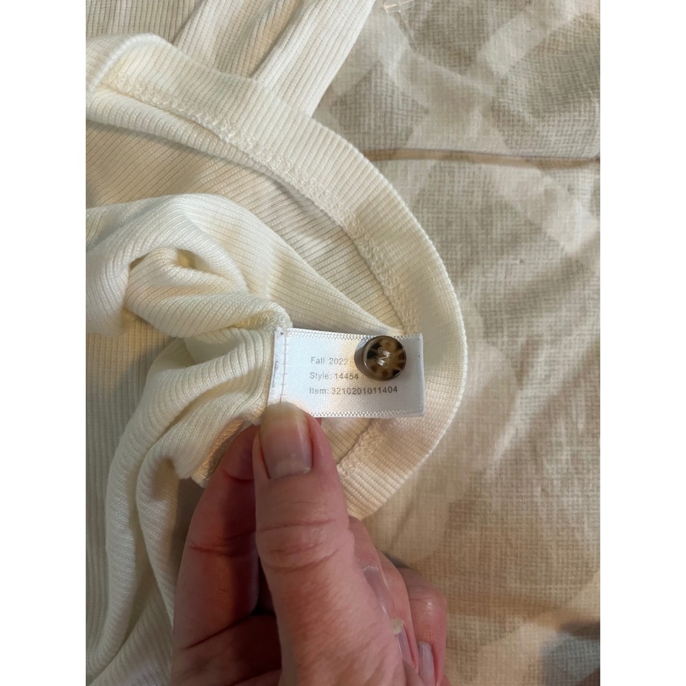 Marine Layer Lexi Ribbed Shirt White V-Neck Button Front Cropped Large - Picture 7 of 11